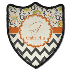 Swirls, Floral & Chevron Iron On Shield Patch B w/ Name and Initial