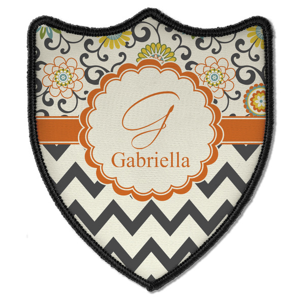 Custom Swirls, Floral & Chevron Iron On Shield Patch B w/ Name and Initial