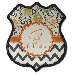 Swirls, Floral & Chevron Iron On Shield Patch C w/ Name and Initial