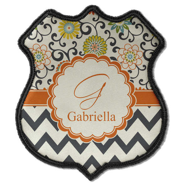 Custom Swirls, Floral & Chevron Iron On Shield Patch C w/ Name and Initial