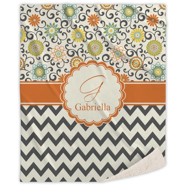 Custom Swirls, Floral & Chevron Sherpa Throw Blanket (Personalized)