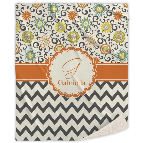 Custom Swirls, Floral & Chevron Sherpa Throw Blanket - 60"x80" (Personalized)