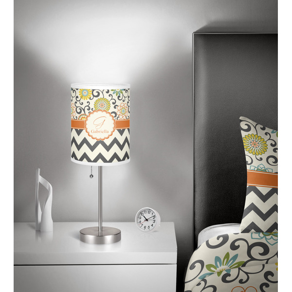 Swirls, Floral & Chevron 7 inch drum lamp shade - in room