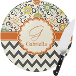 Swirls, Floral & Chevron Round Glass Cutting Board - Small (Personalized)