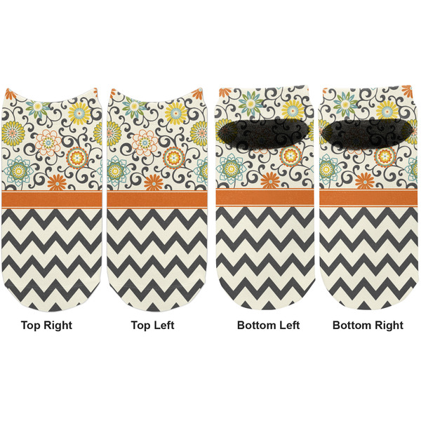 Swirls, Floral & Chevron Adult Ankle Socks - Double Pair - Front and Back - Apvl