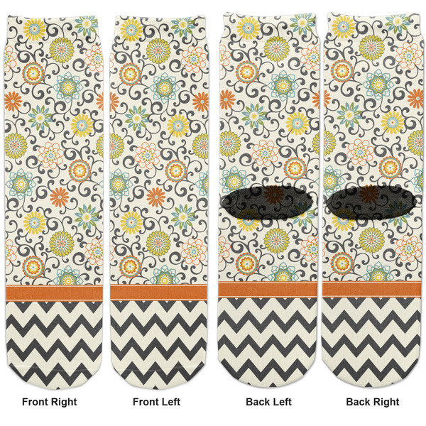 Swirls, Floral & Chevron Adult Crew Socks - Double Pair - Front and Back - Apvl