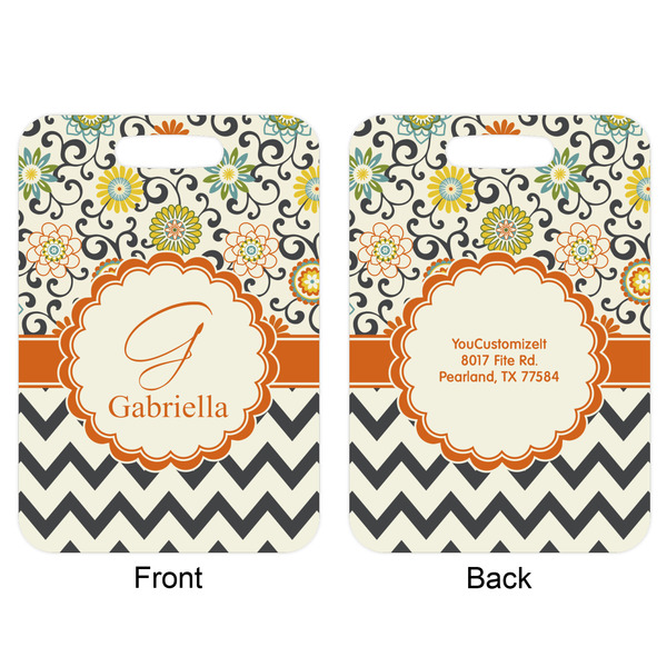 Swirls, Floral & Chevron Aluminum Luggage Tag (Front + Back)