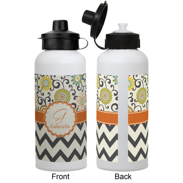 Swirls, Floral & Chevron Aluminum Water Bottle - White APPROVAL