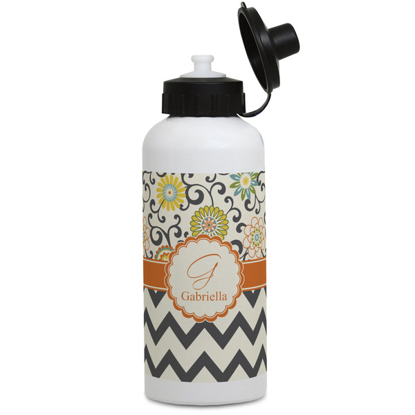 Custom Swirls, Floral & Chevron Water Bottles - Aluminum - 20 oz - White (Personalized)