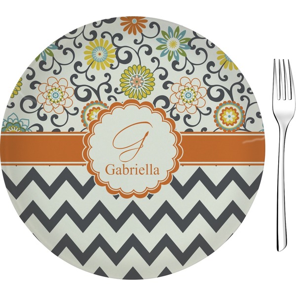 Custom Swirls, Floral & Chevron 8" Glass Appetizer / Dessert Plates - Single or Set (Personalized)