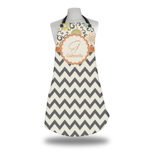 Custom Swirls, Floral & Chevron Apron w/ Name and Initial