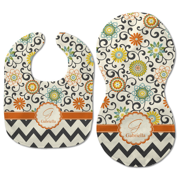 Swirls, Floral & Chevron Baby Bib & Burp Set - Approval (new bib & burp)