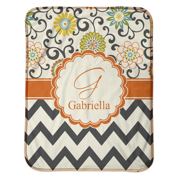 Swirls, Floral & Chevron Baby Sherpa Blanket - Flat