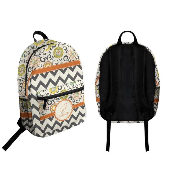 Swirls, Floral & Chevron Backpack front and back - Apvl