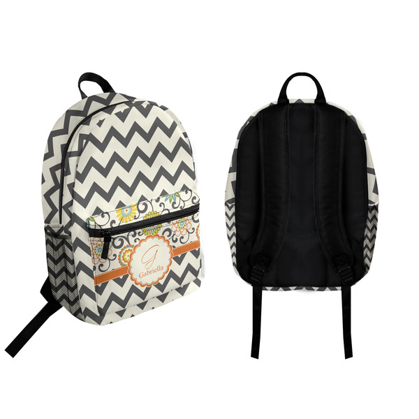 Swirls, Floral & Chevron Backpack front and back - Apvl