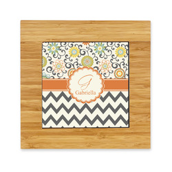 Swirls, Floral & Chevron Bamboo Trivet with Ceramic Tile Insert (Personalized)