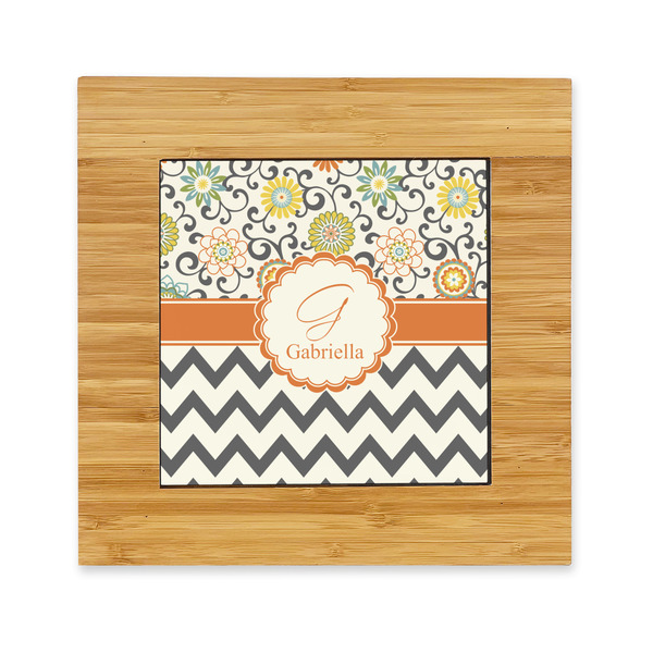 Custom Swirls, Floral & Chevron Bamboo Trivet with Ceramic Tile Insert (Personalized)