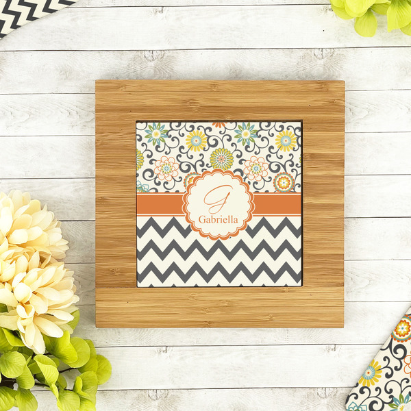 Swirls, Floral & Chevron Bamboo Trivet with 6" Tile - LIFESTYLE