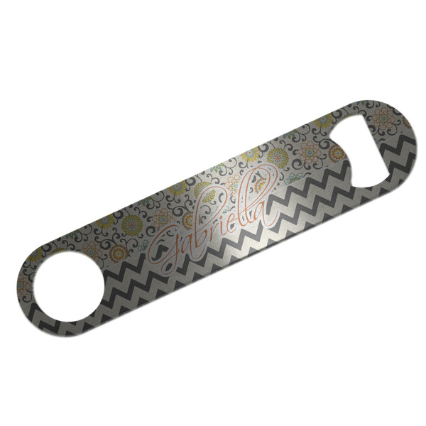 Swirls, Floral & Chevron Bar Opener - Silver - Front