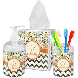 Swirls, Floral & Chevron Acrylic Bathroom Accessories Set w/ Name and Initial