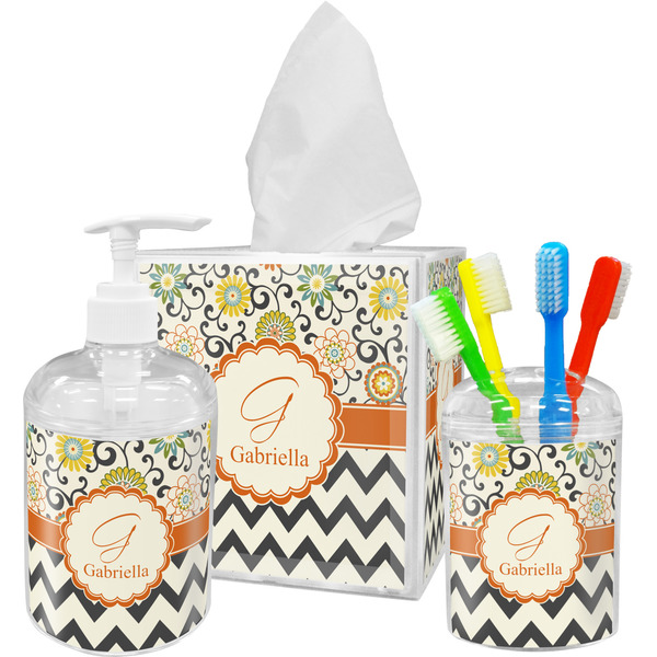 Swirls, Floral & Chevron Bathroom Accessories Set (Personalized)