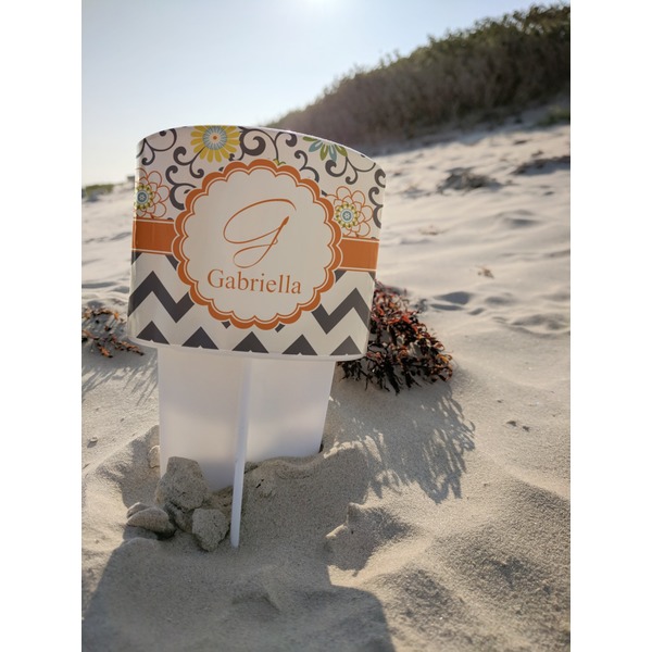 Swirls, Floral & Chevron Beach Spiker white on beach with sand