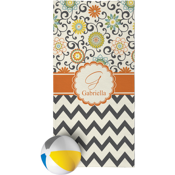 Custom Swirls, Floral & Chevron Beach Towel (Personalized)