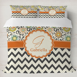 Swirls, Floral & Chevron Duvet Cover Set - King (Personalized)