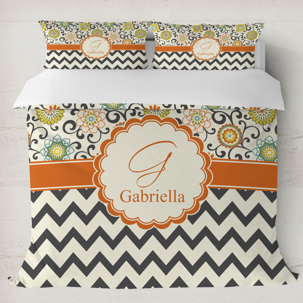 Custom Swirls, Floral & Chevron Duvet Cover Set - King (Personalized)