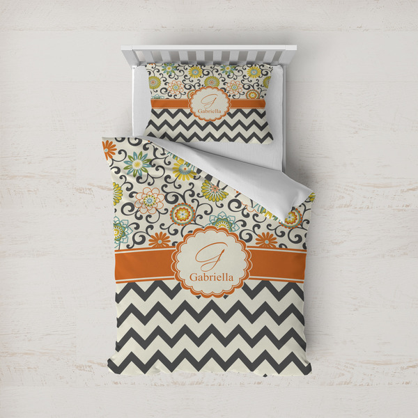 Custom Swirls, Floral & Chevron Duvet Cover Set - Twin (Personalized)
