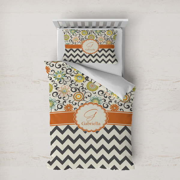 Custom Swirls, Floral & Chevron Duvet Cover Set - Twin XL (Personalized)