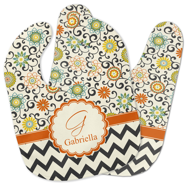 Custom Swirls, Floral & Chevron Baby Bib w/ Name and Initial
