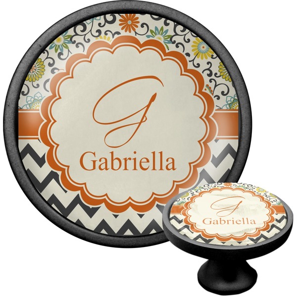 Custom Swirls, Floral & Chevron Cabinet Knob (Black) (Personalized)