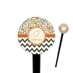 Swirls, Floral & Chevron 4" Round Plastic Food Picks - Black - Single Sided (Personalized)