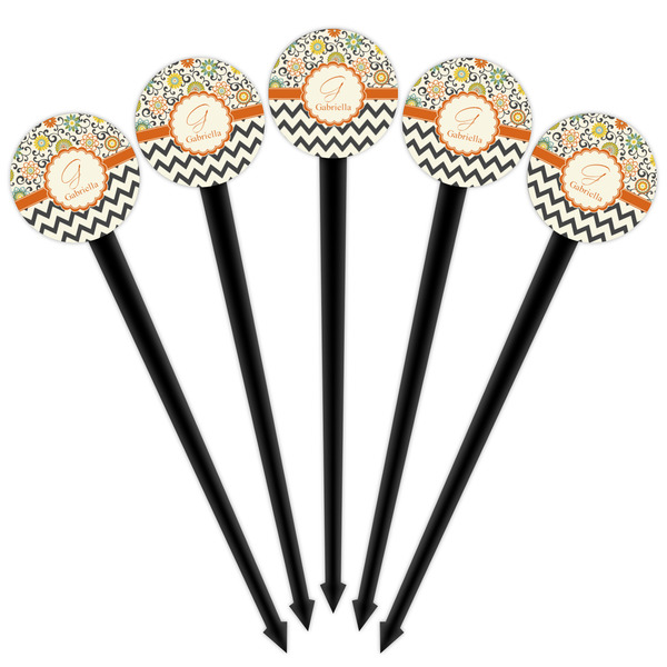 Swirls, Floral & Chevron Black Plastic 4" Food Pick - Round - Fan View