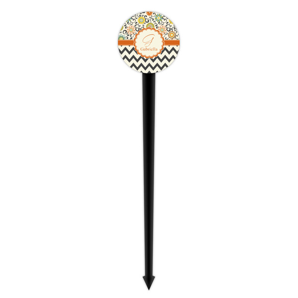 Swirls, Floral & Chevron Black Plastic 4" Food Pick - Round - Single Pick