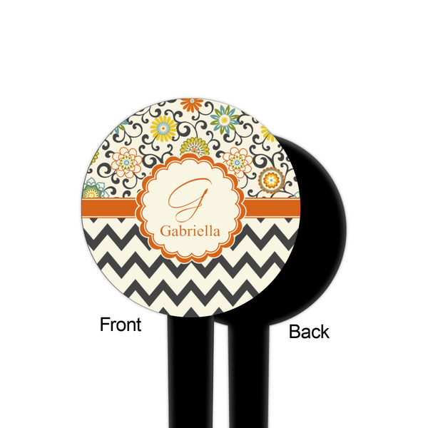 Swirls, Floral & Chevron Black Plastic 4" Food Pick - Round - Single Sided - Front & Back