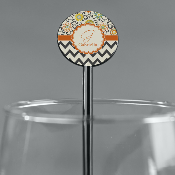 Swirls, Floral & Chevron Black Plastic 5.5" Stir Stick - Round - Main
