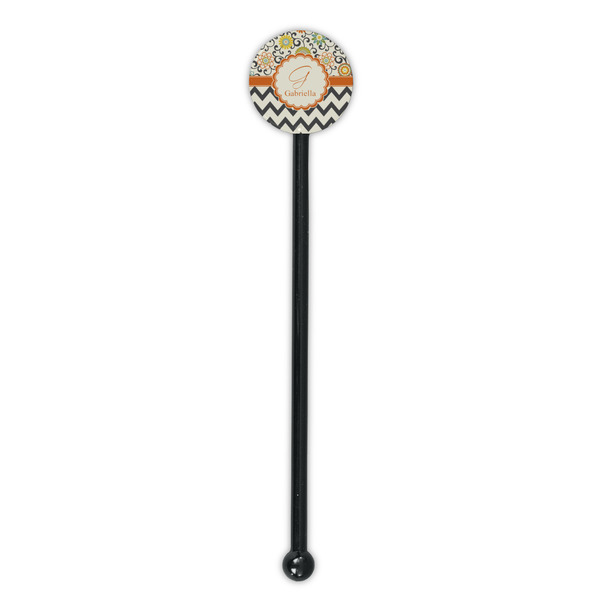 Swirls, Floral & Chevron Black Plastic 5.5" Stir Stick - Round - Single Stick