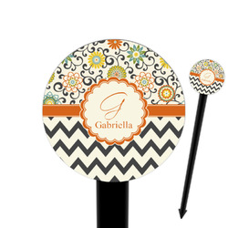 Swirls, Floral & Chevron 6" Round Plastic Food Picks - Black - Double Sided (Personalized)