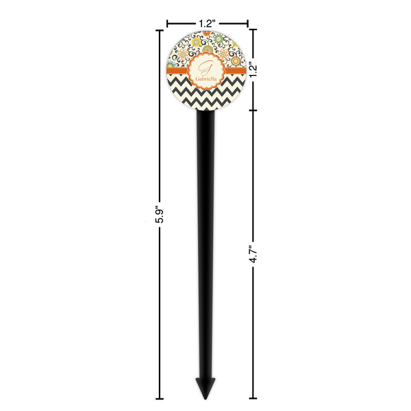 Swirls, Floral & Chevron Black Plastic 6" Food Pick - Round - Dimensions
