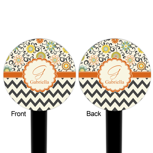Swirls, Floral & Chevron Black Plastic 6" Food Pick - Round - Double Sided - Front & Back