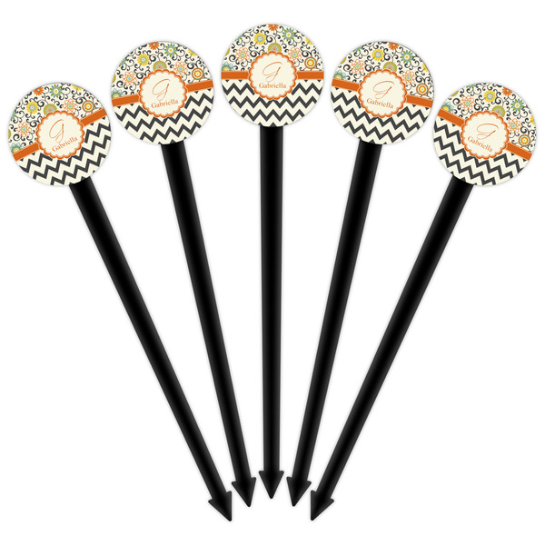 Swirls, Floral & Chevron Black Plastic 6" Food Pick - Round - Fan View