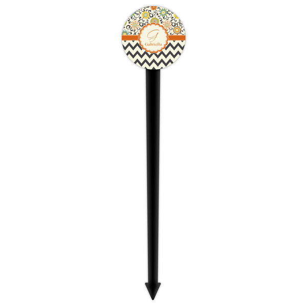 Swirls, Floral & Chevron Black Plastic 6" Food Pick - Round - Single Pick