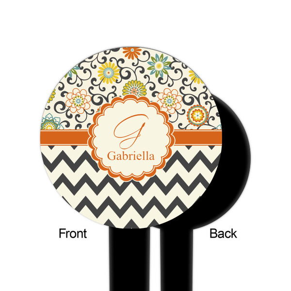 Swirls, Floral & Chevron Black Plastic 6" Food Pick - Round - Single Sided - Front & Back