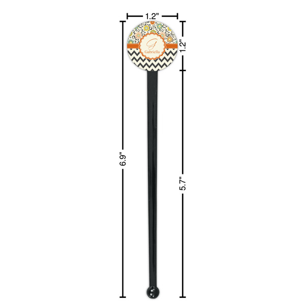 Swirls, Floral & Chevron Black Plastic 7" Stir Stick - Round - Dimensions
