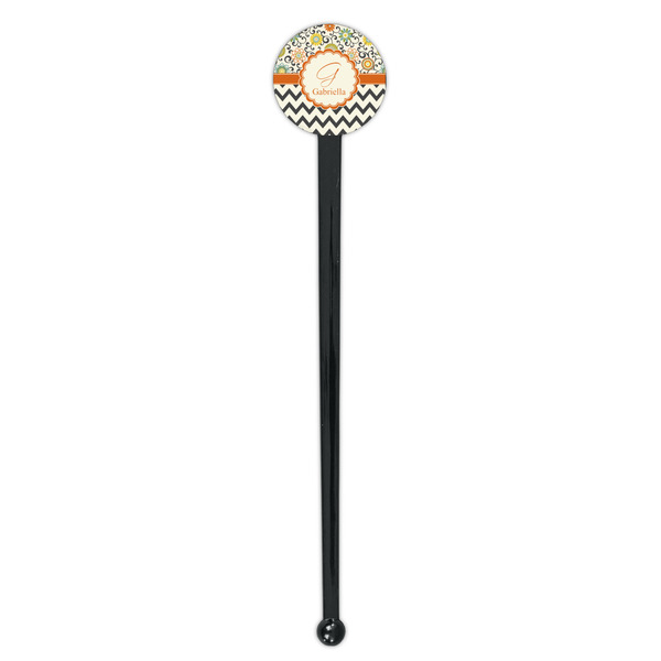Swirls, Floral & Chevron Black Plastic 7" Stir Stick - Round - Single Stick