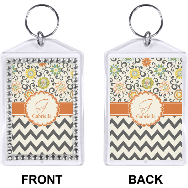 Swirls, Floral & Chevron Bling Keychain (Front + Back)