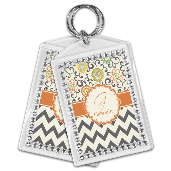 Swirls, Floral & Chevron Bling Keychain - MAIN