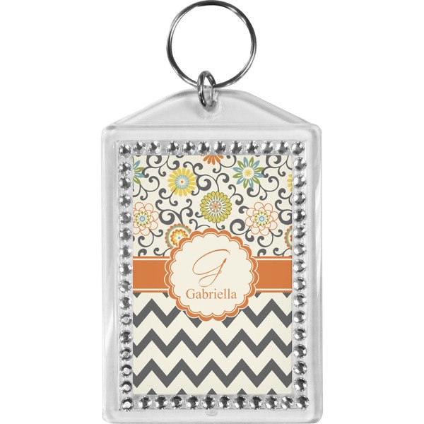 Custom Swirls, Floral & Chevron Bling Keychain (Personalized)